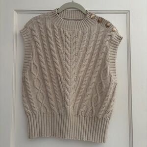 LOFT Cable Knit Sweater Vest with Gold Buttons